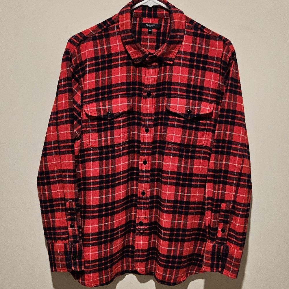 Madewell Button Down Lumberjack Plaid Flannel Shirt - Red & Black - Size Large